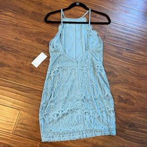 Lace Low Back Teal Bodycon Dress